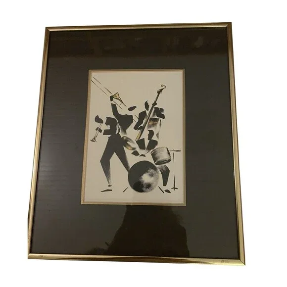 Michel Canetti Jazz Musician Silhouette Prints in Matted Framed Lot Of 4 1992 Art